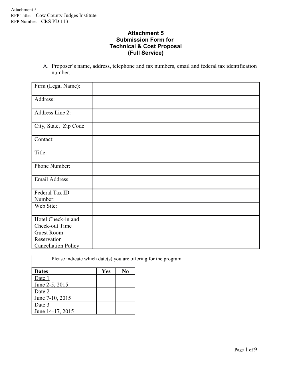 RFP Title: Cow County Judges Institute