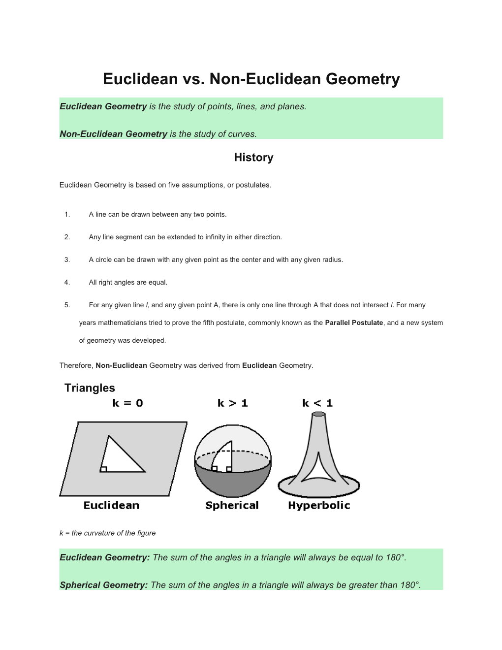 Euclidean Vs. Non-Euclidean Geometry