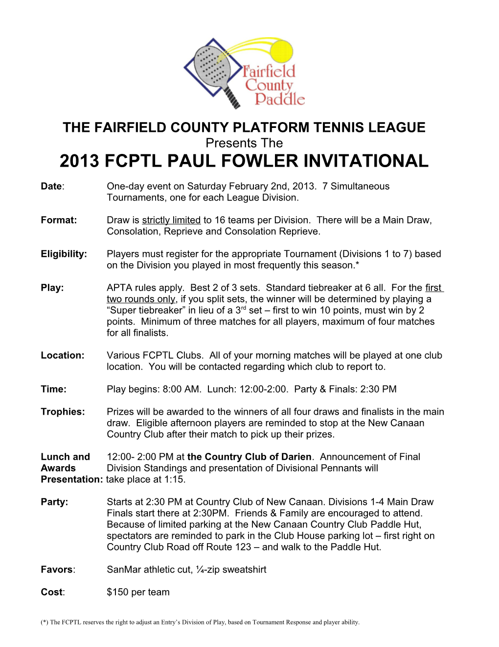 The Fairfield County Platform Tennis League