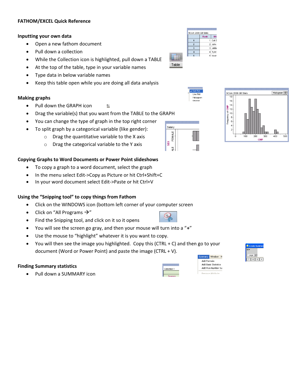 FATHOM/EXCEL Quick Reference