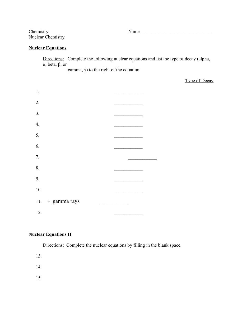 Nuclear Equations