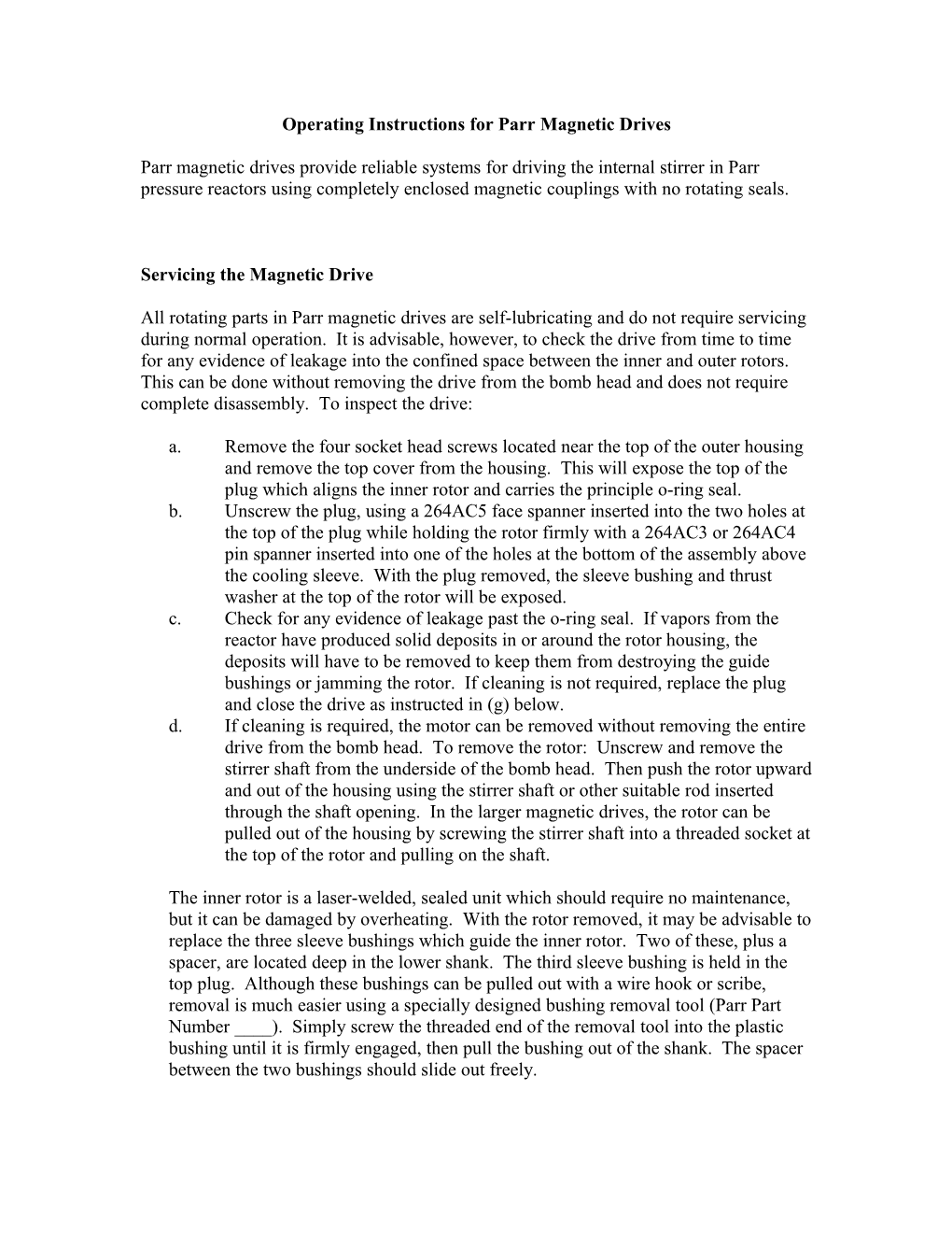 Operating Instructions for Parr Magnetic Drives