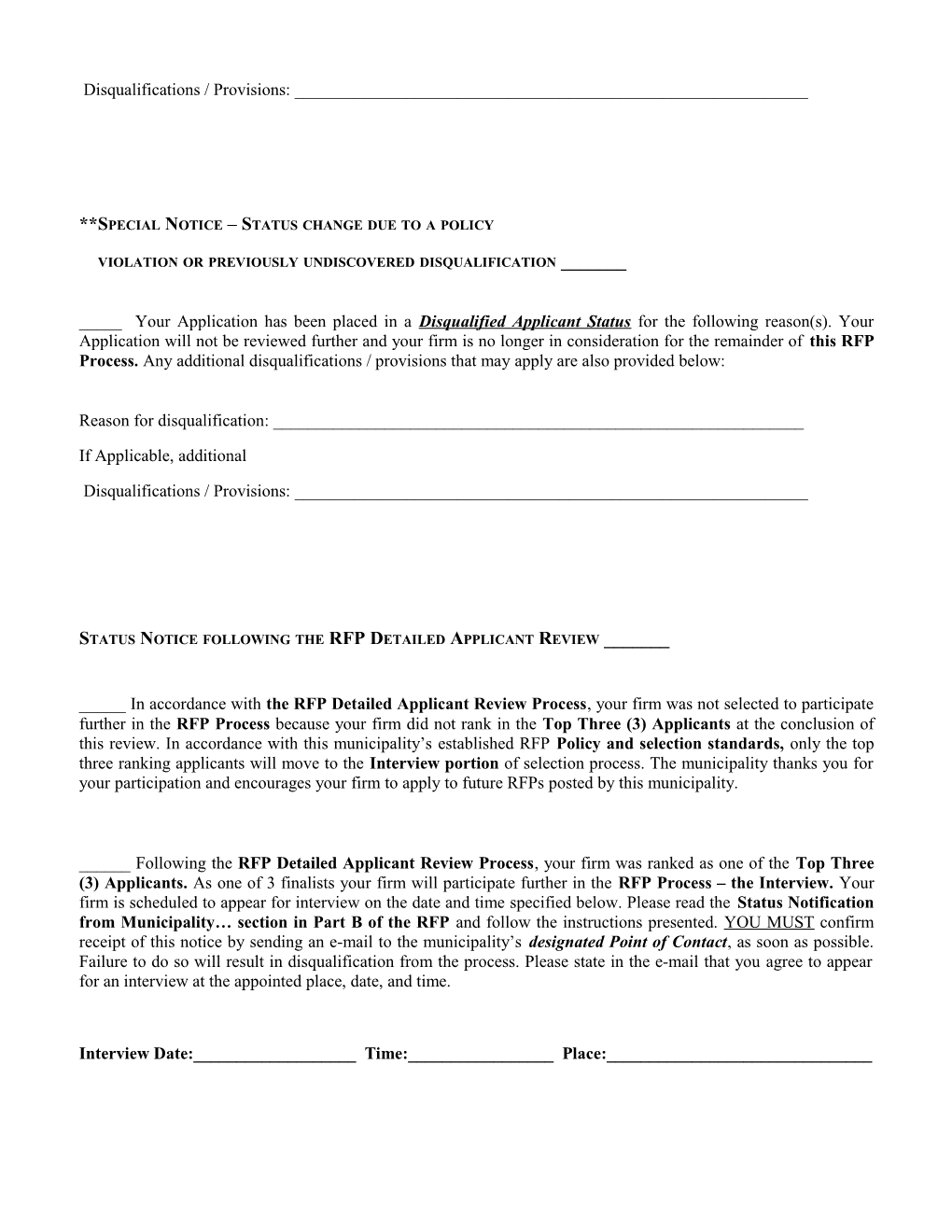 Applicant Status Notification Form