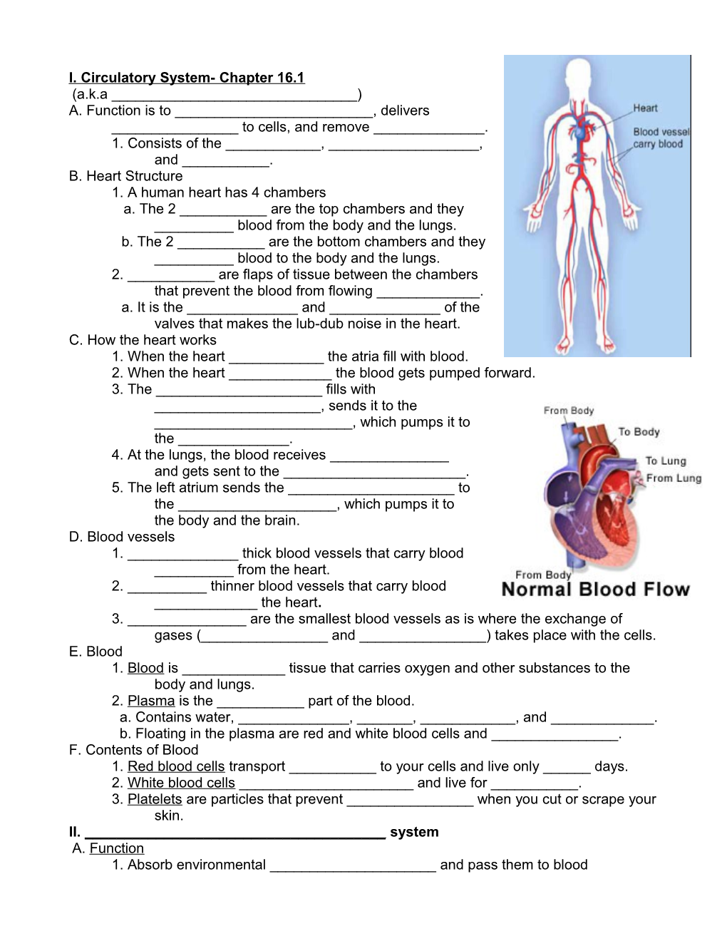 I. Circulatory System- Chapter 16.1
