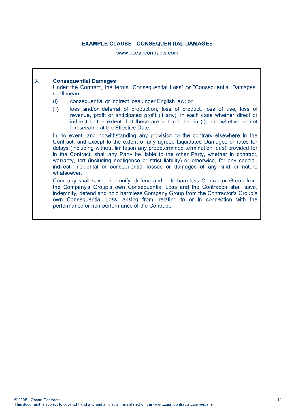 Example Clause - Liquidated Damages s1