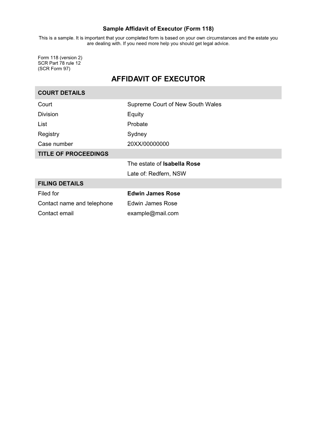 NSW UCPR Form 1 - Title
