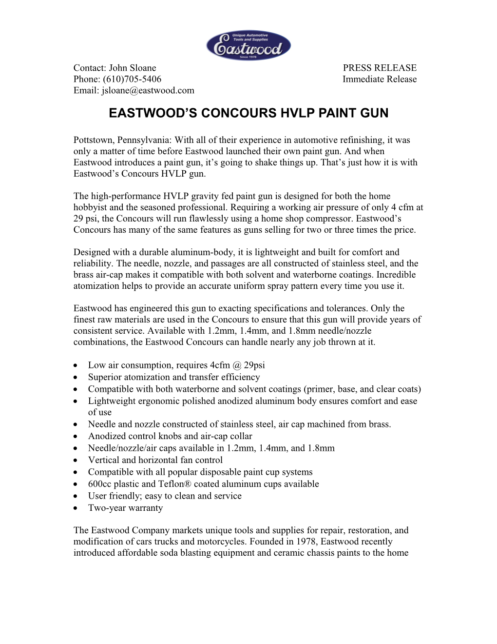 Eastwood's Concours HVLP Paint Gun