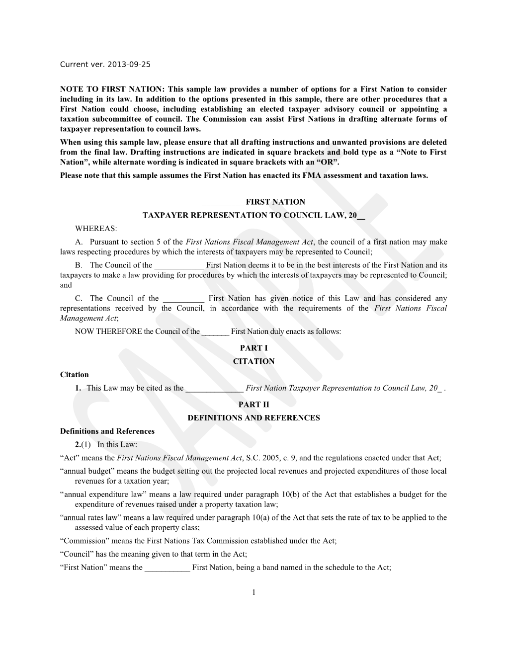 Taxapayer Representation to Council Law