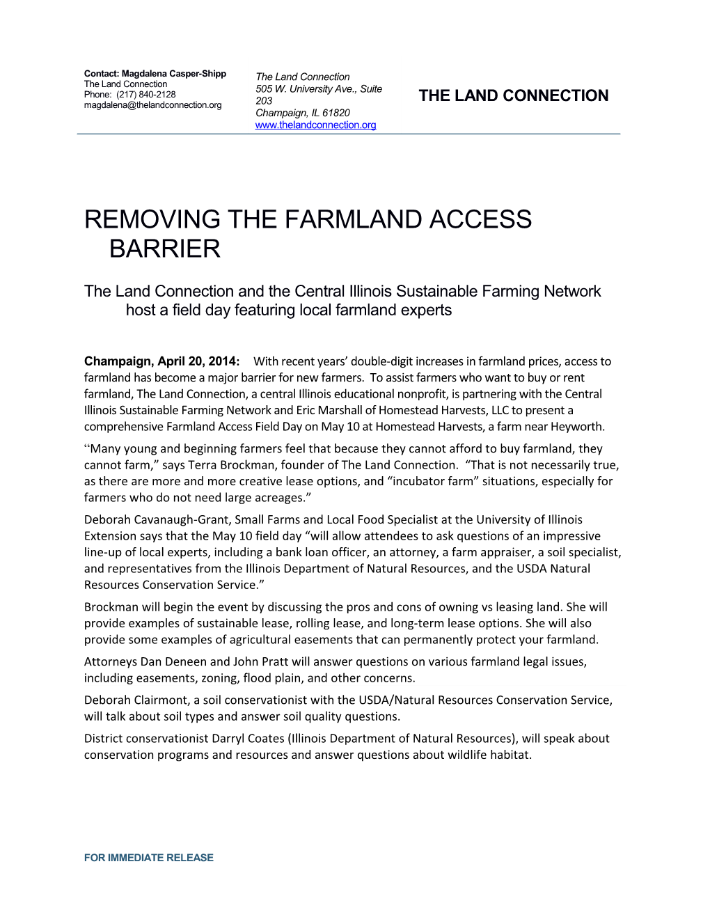 REMOVING the Farmland ACCESS BARRIER