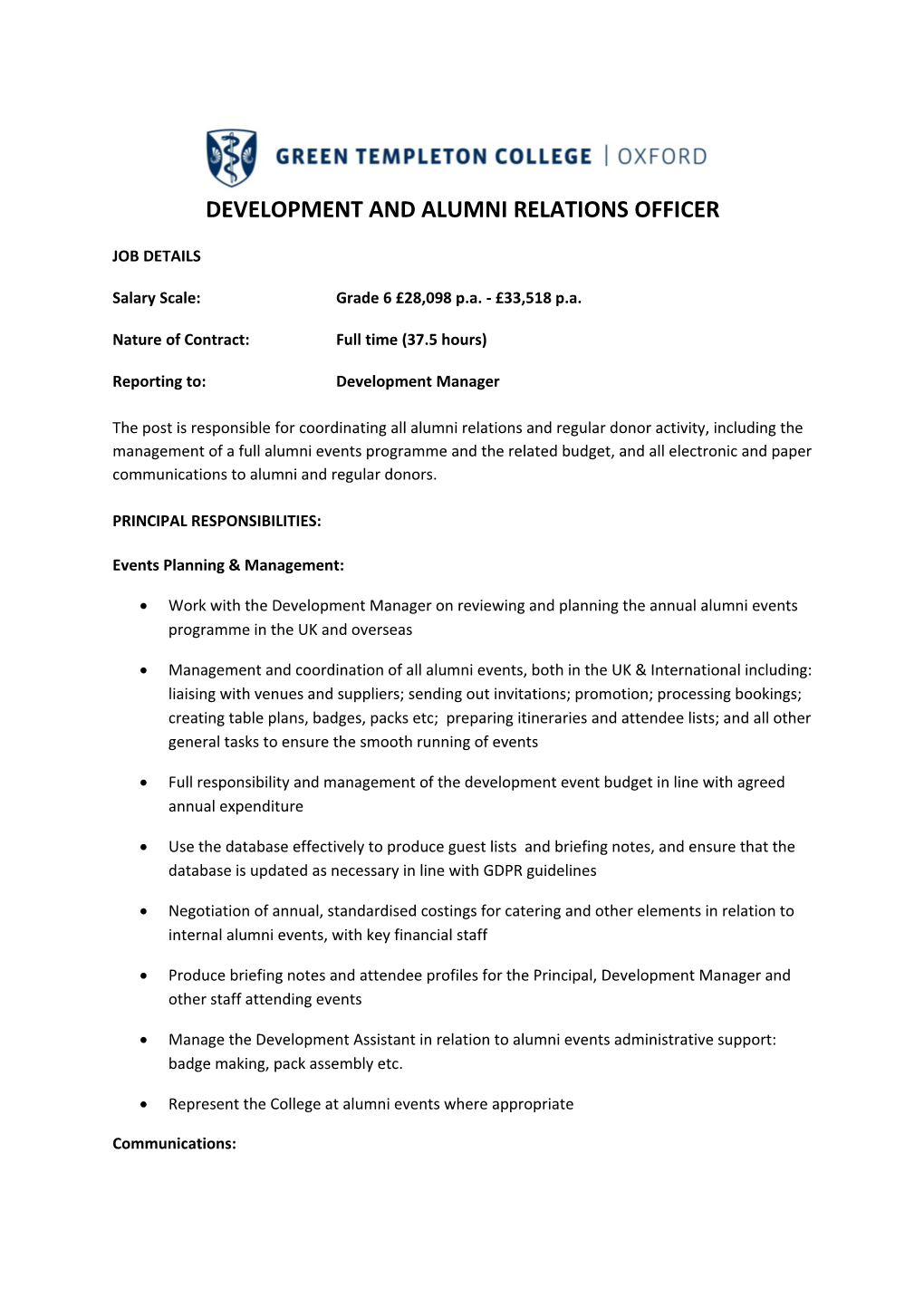 Development and Alumni Relations Officer