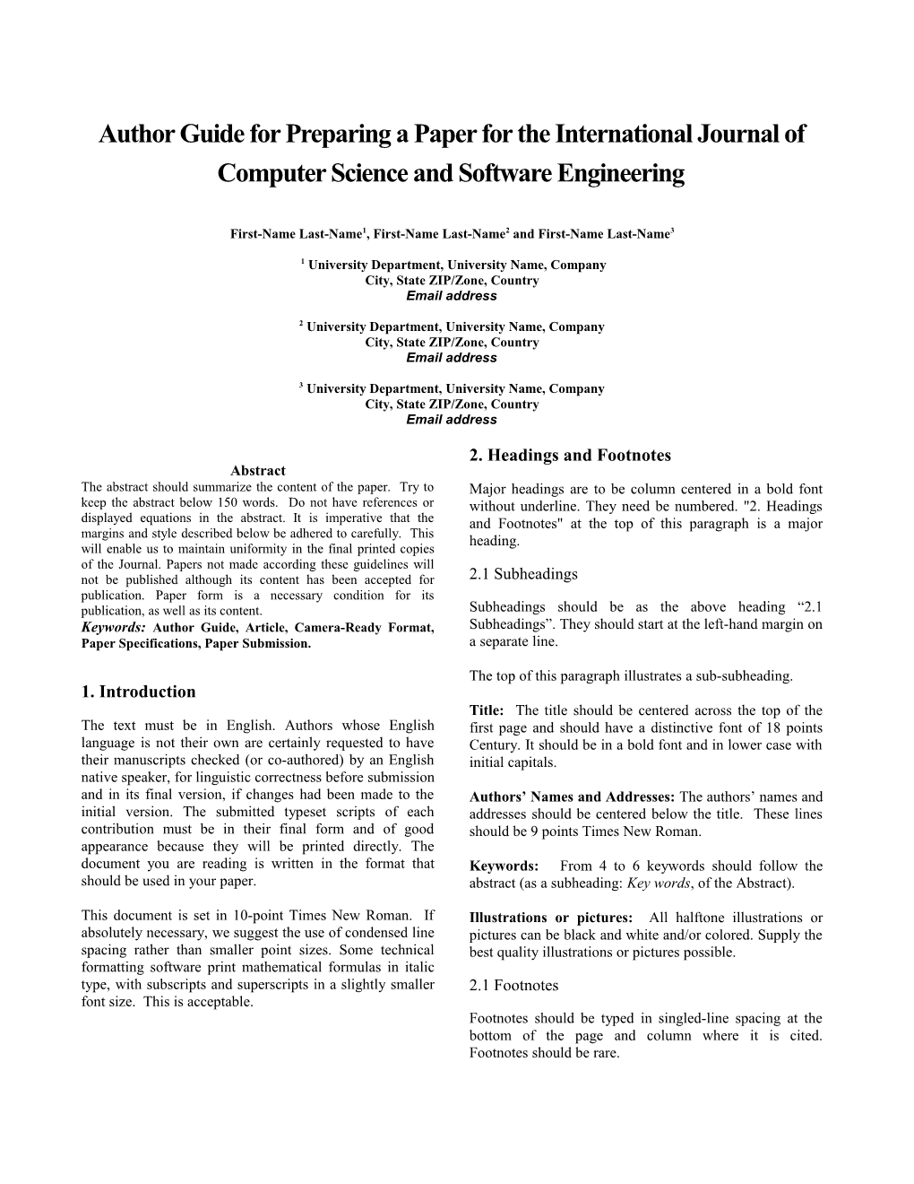 Author Guide for Preparing a Paper for the International Journal of Computer Scienceand