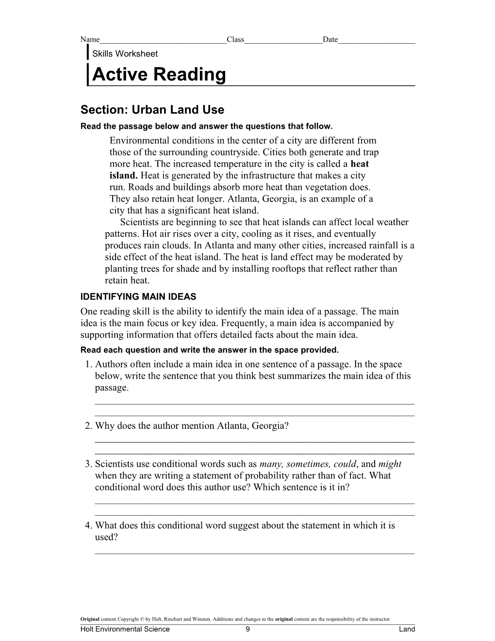 Section: Urban Land Use