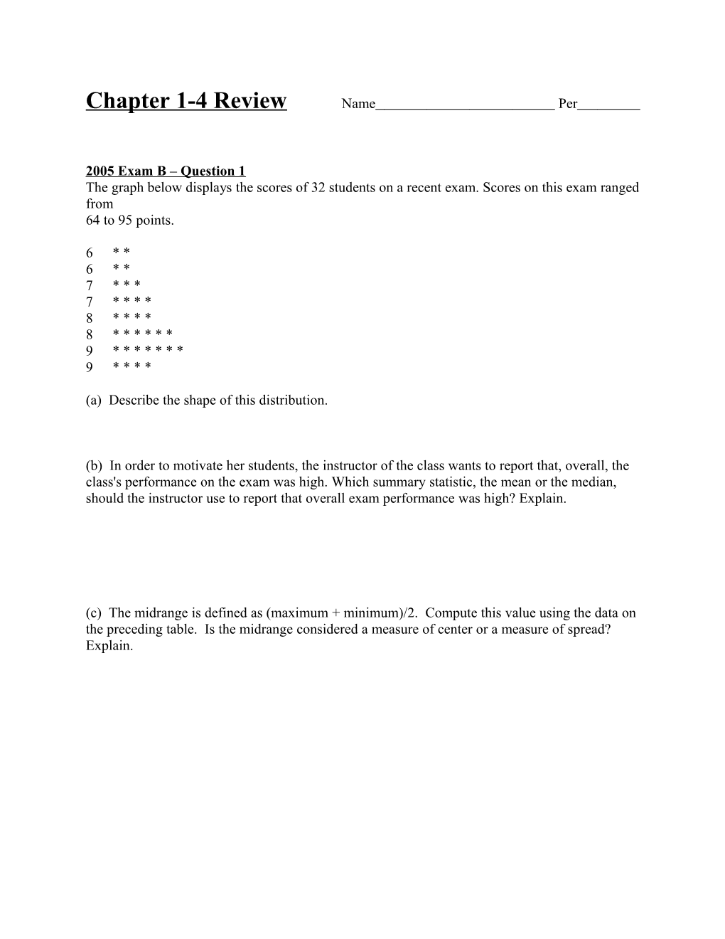 Chapter 1-4 Review Name Per