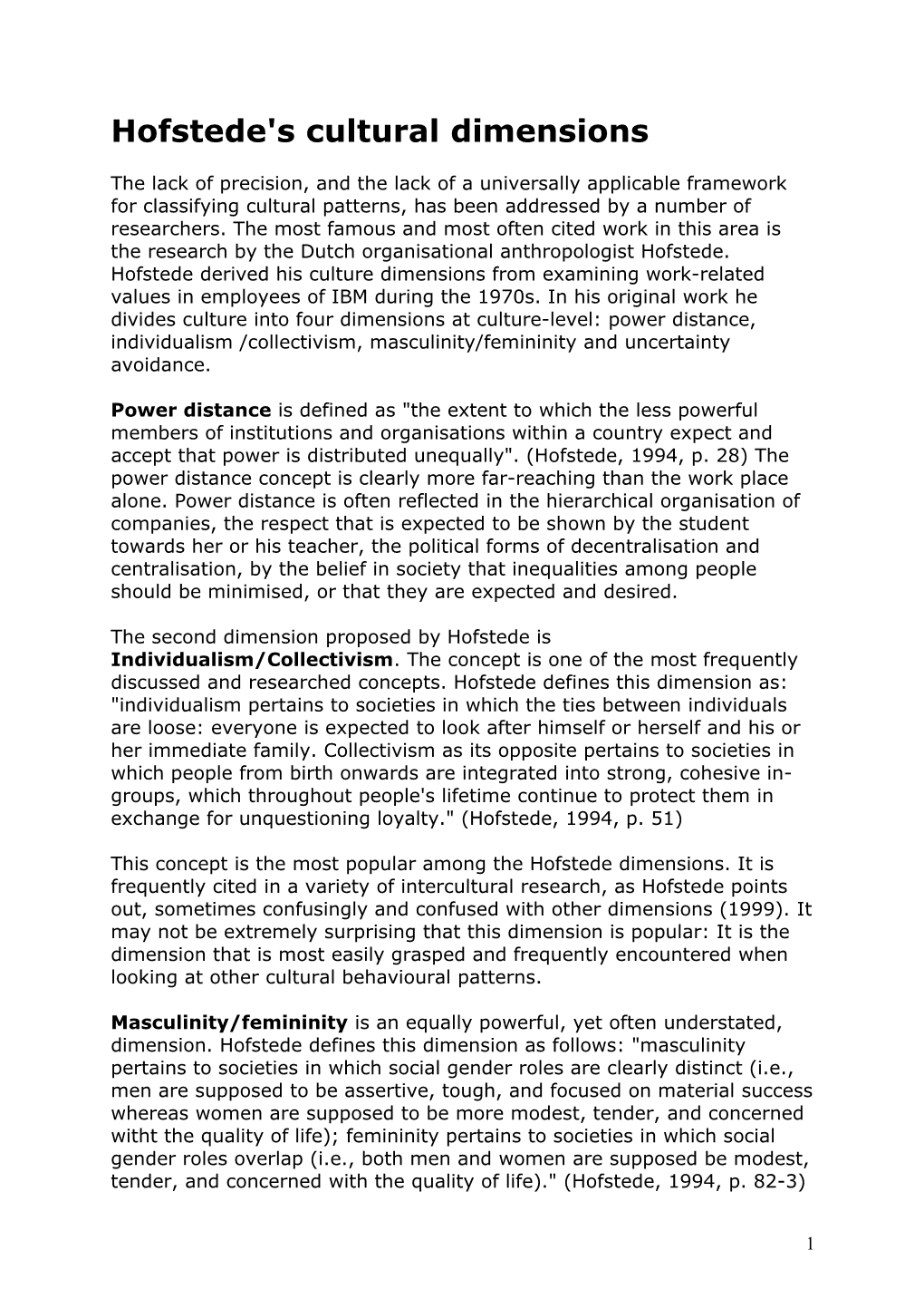 Hofstede's Cultural Dimensions