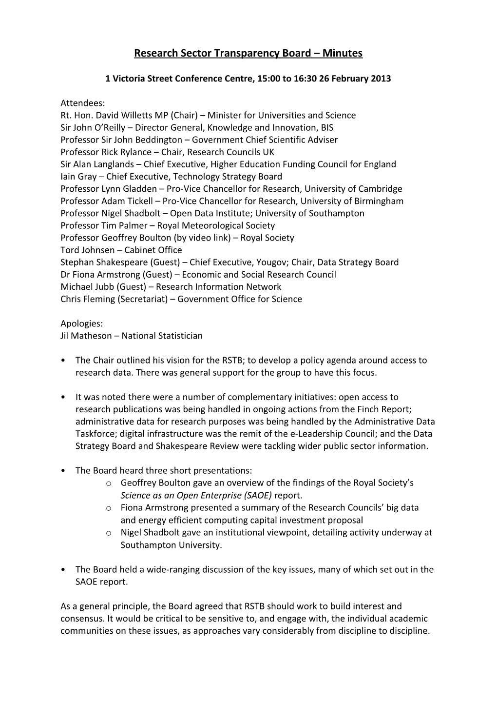 Research Sector Transparency Board