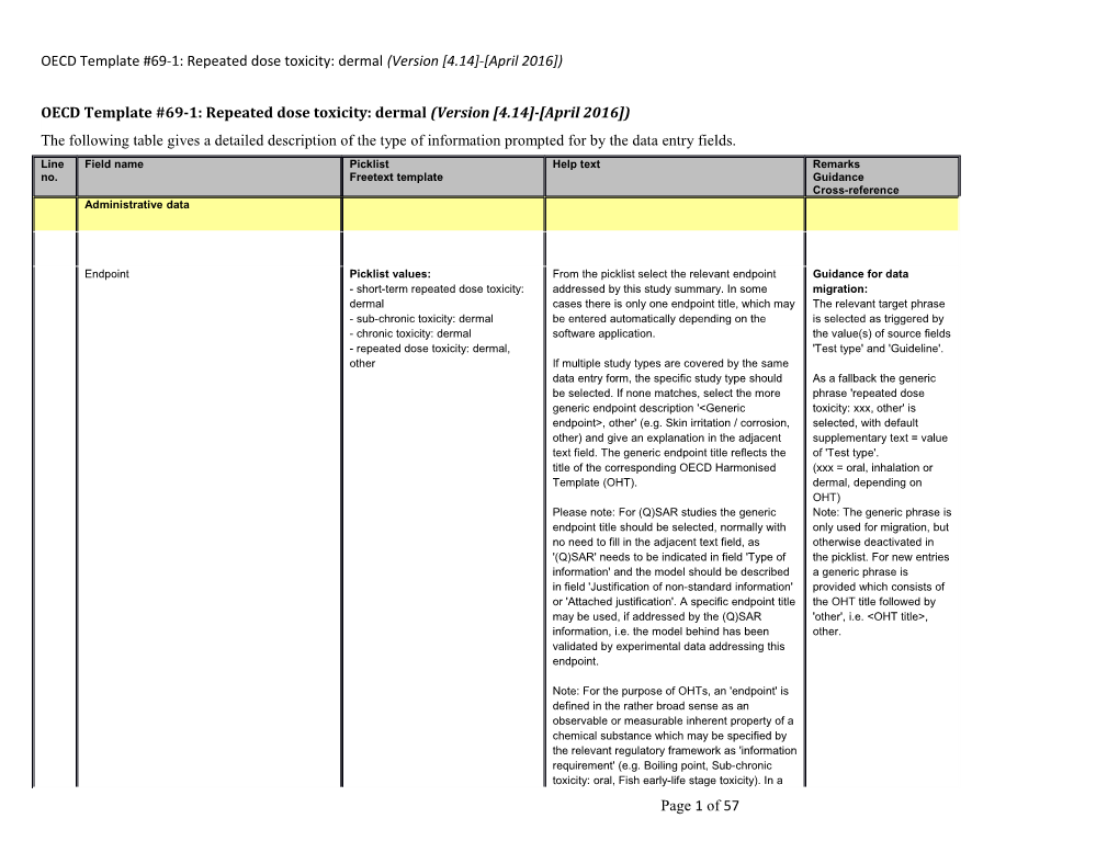 OECD Template #69-1: Repeated Dose Toxicity: Dermal (Version 4.14 - April 2016 )