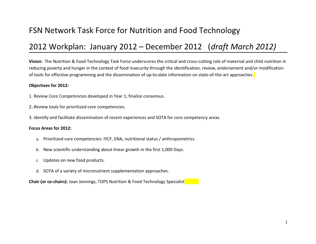 FSN Network Task Force for Nutrition and Food Technology