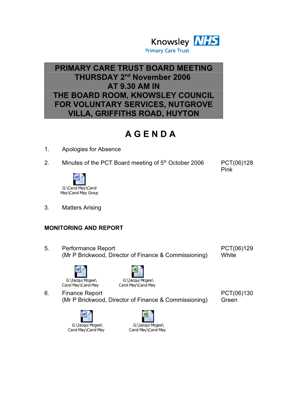 Primary Care Trust Board Meeting