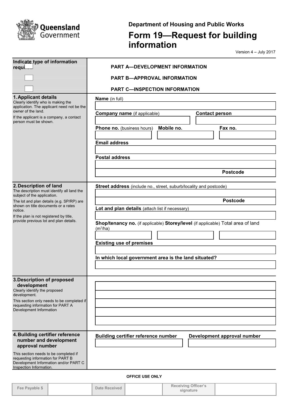 Form 19 Request for Building Information