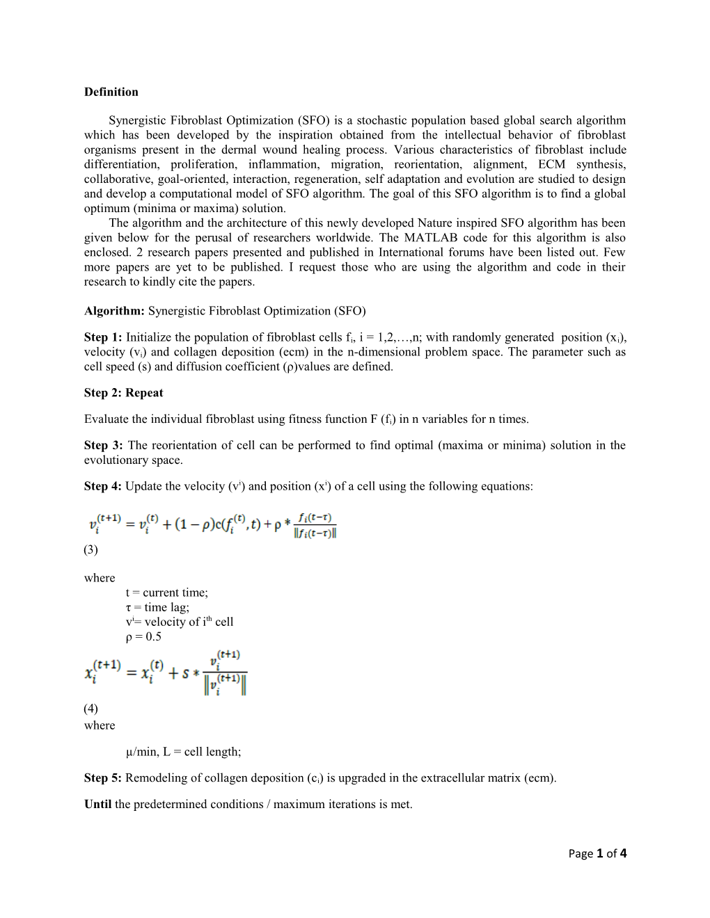 Algorithm: Synergistic Fibroblast Optimization (SFO)