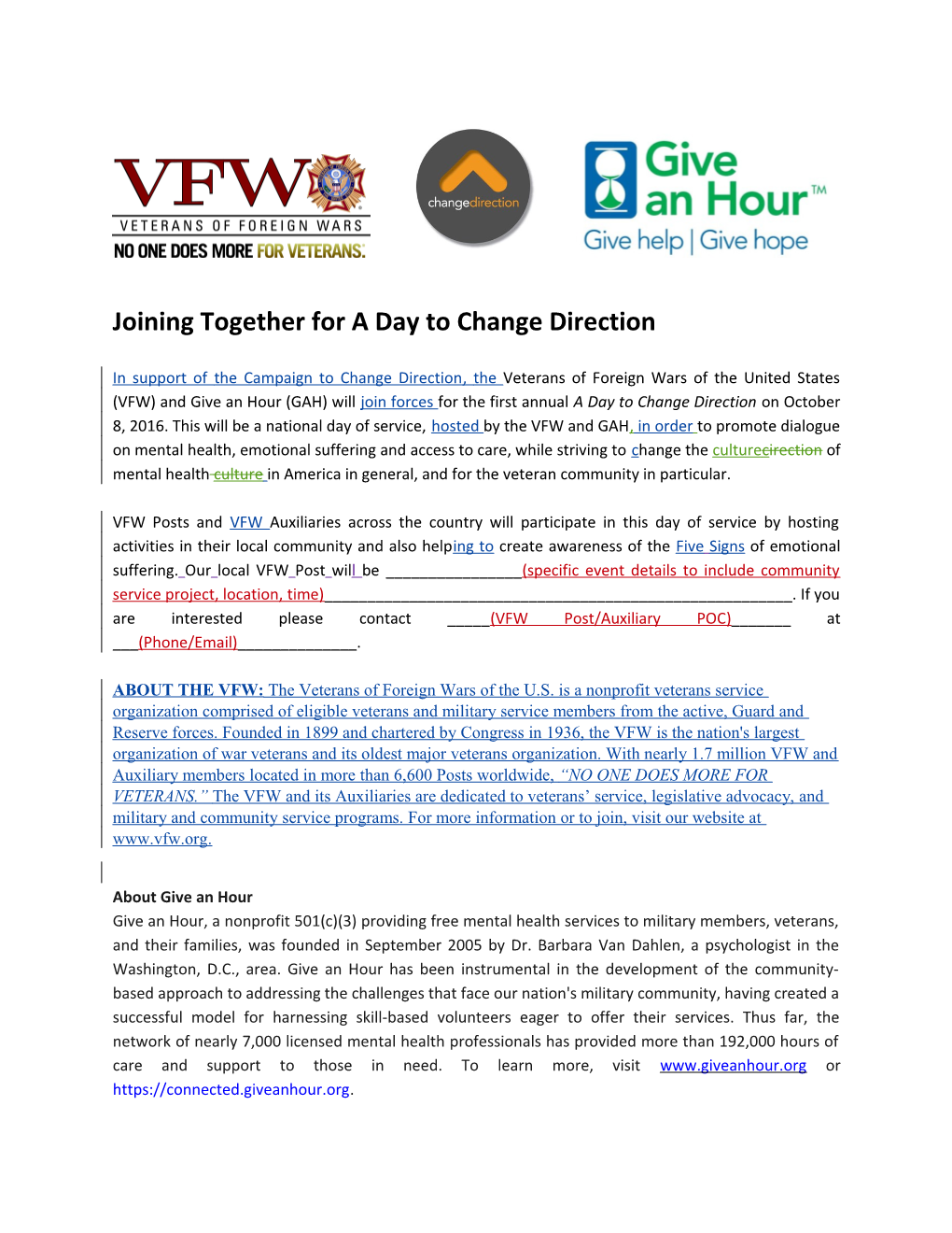 Joining Together for a Day to Change Direction