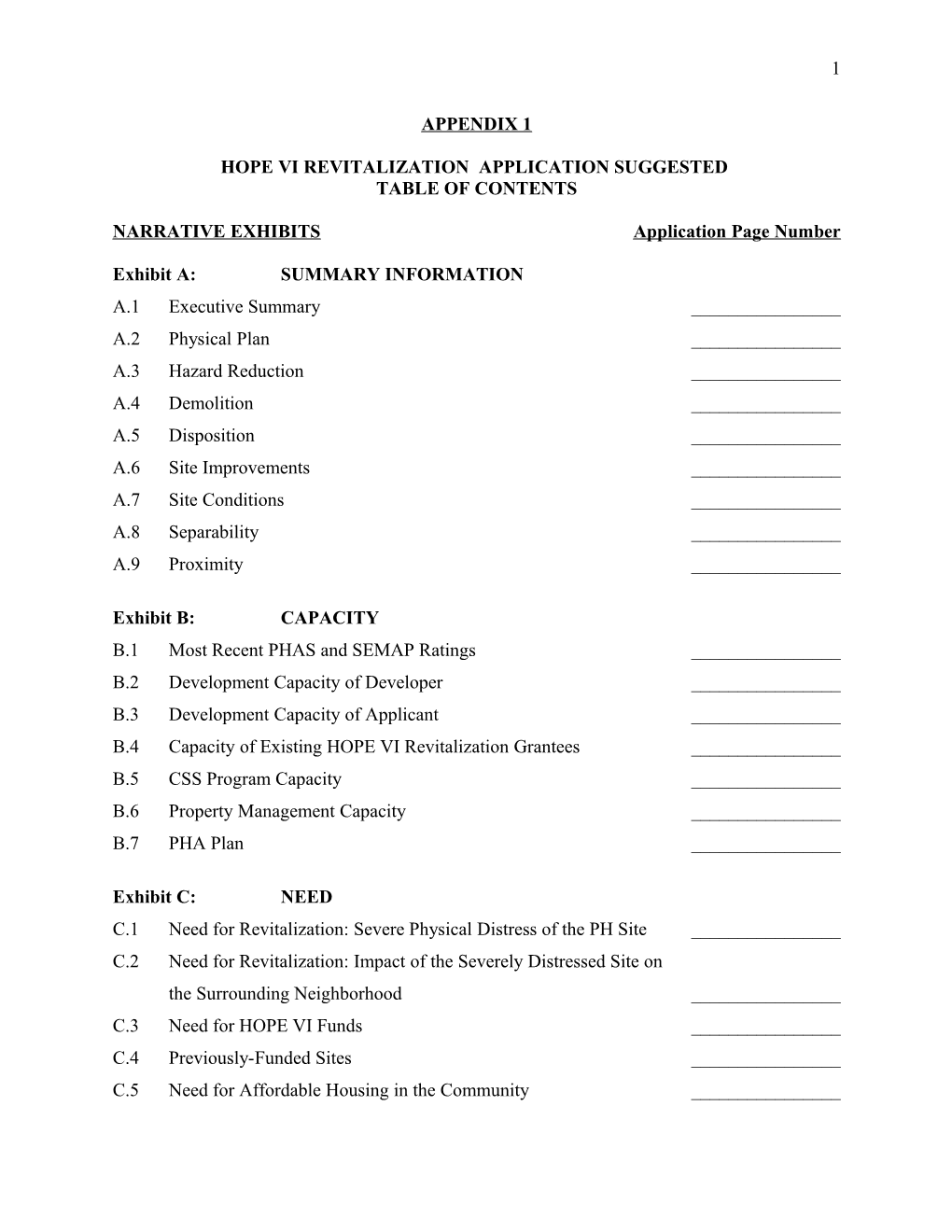 Hope Vi Revitalization Application Suggested Table of Contents