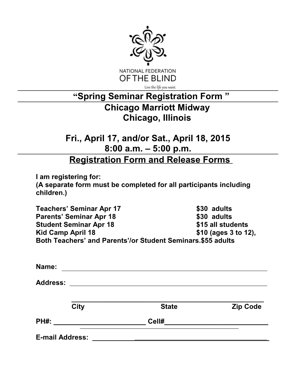 Spring Seminar Registration Form