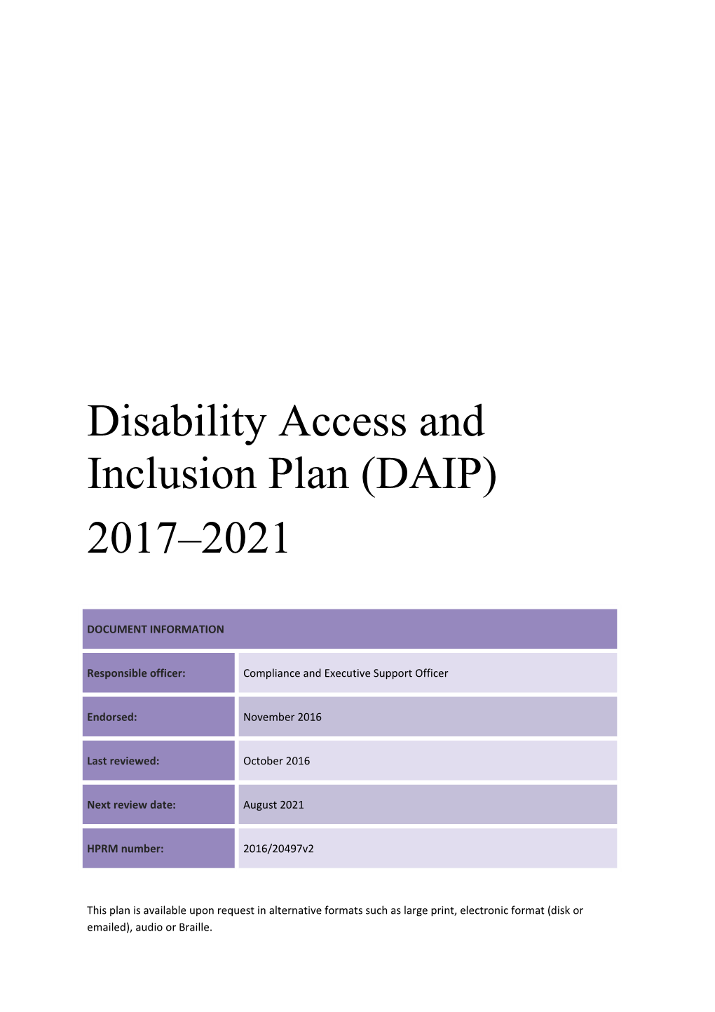 Disability Access and Inclusion Plan (DAIP)