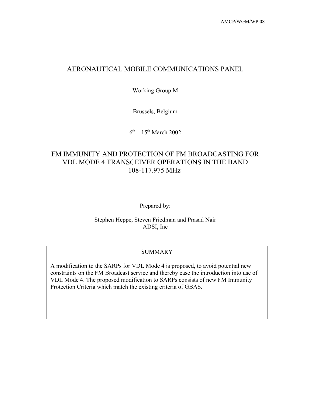 FM Compatibility with VDL Mode 4 Transceiver Operations in the Band 108-117.975 Mhz