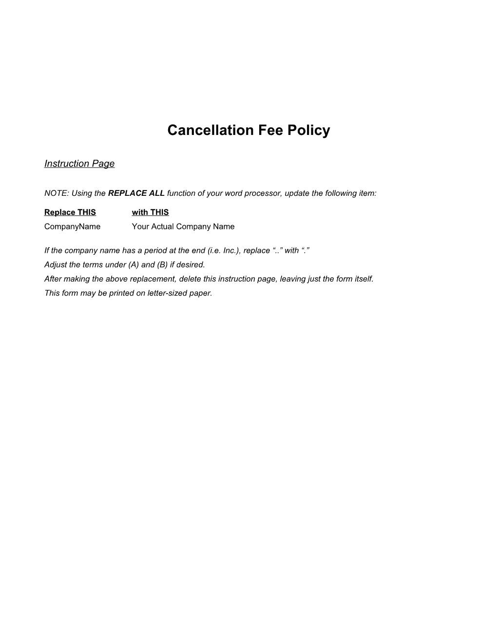 Cancellation Fee Policy