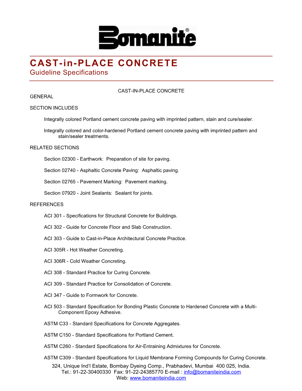 CAST-In-PLACE CONCRETE Guideline Specifications