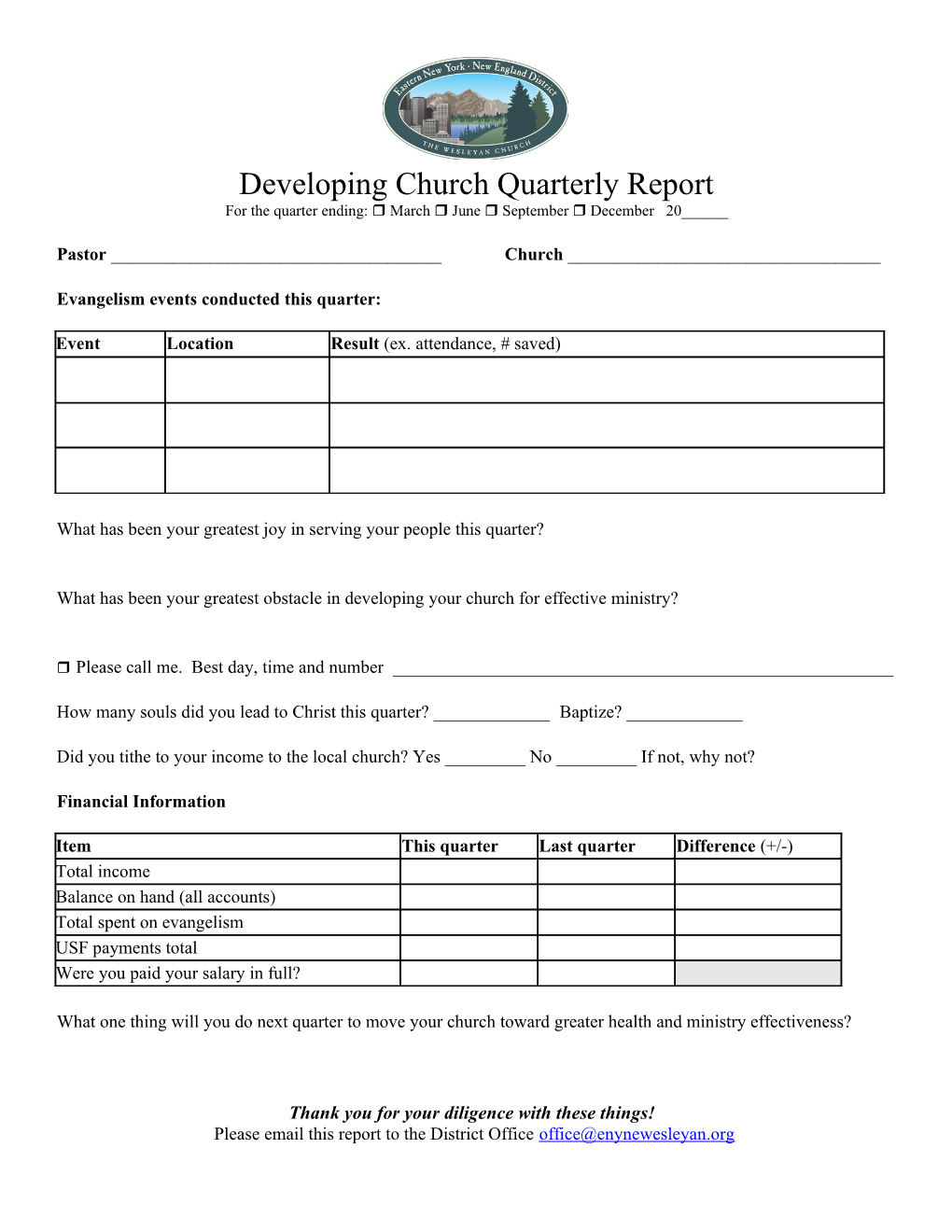 Developing Churches Quarterly Report