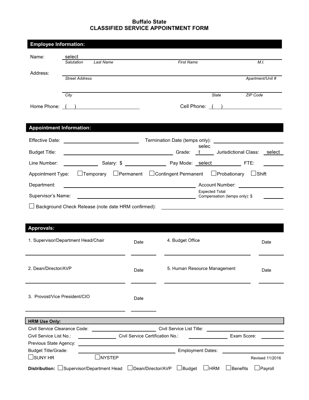 Classified Service Appointment Form (MS Word)