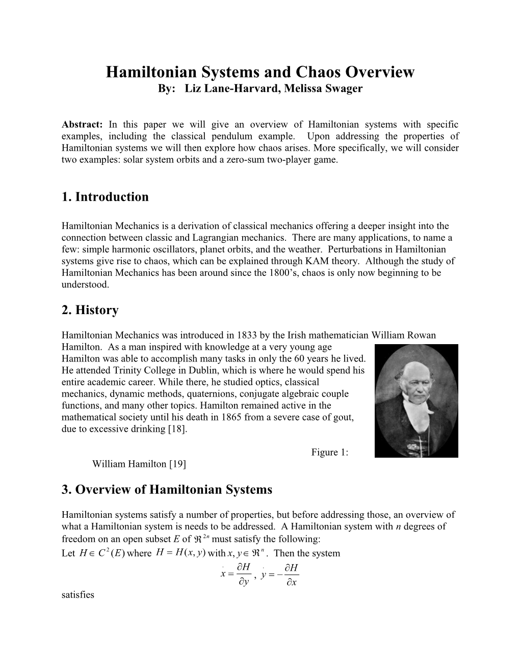 Overview of Hamiltonian Systems