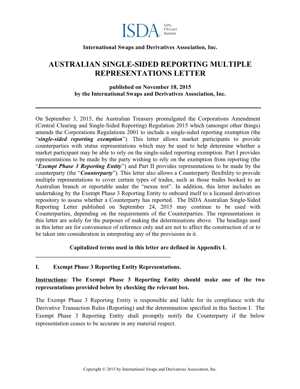 ISDA Australian Single-Sided Reporting Letter s1