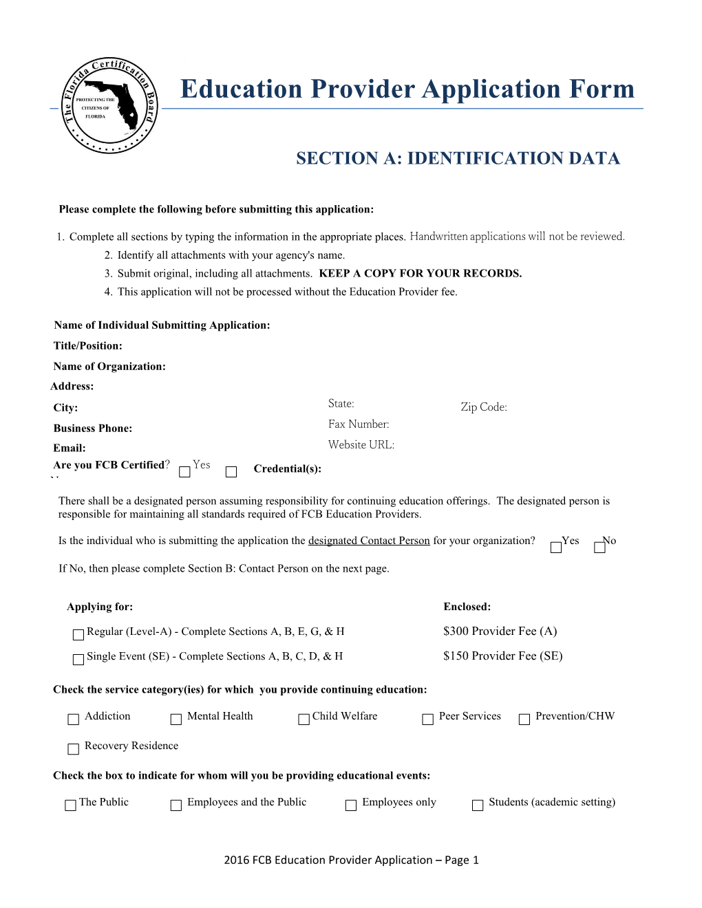 Education Provider Application Form