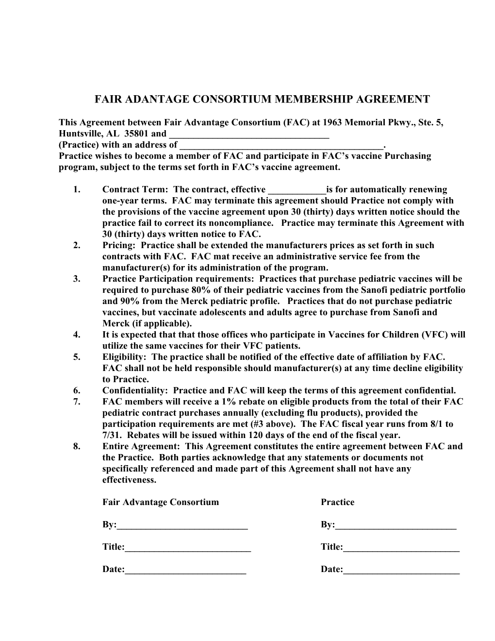 Fair Adantage Consortium Membership Agreement
