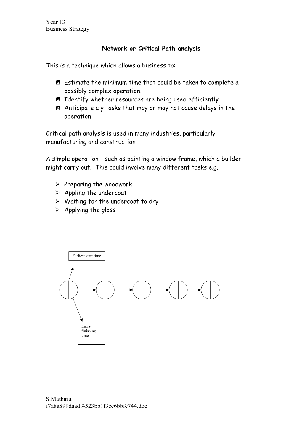 Network Or Critical Path Analysis