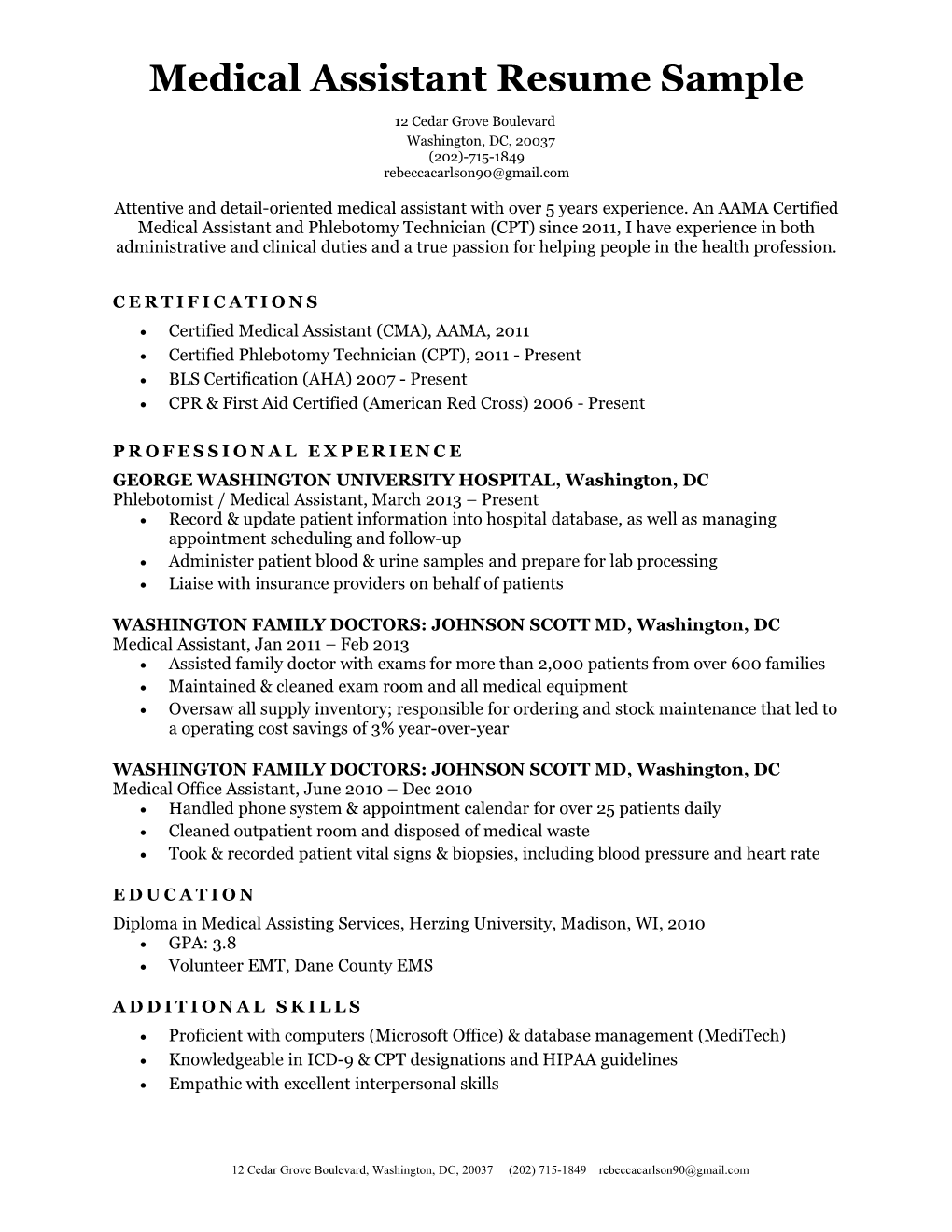 Medical Assistant Resume Sample