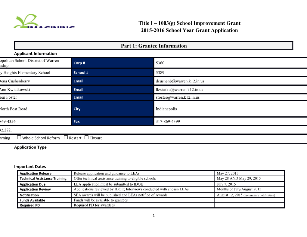 Title I 1003(G) School Improvement Grant