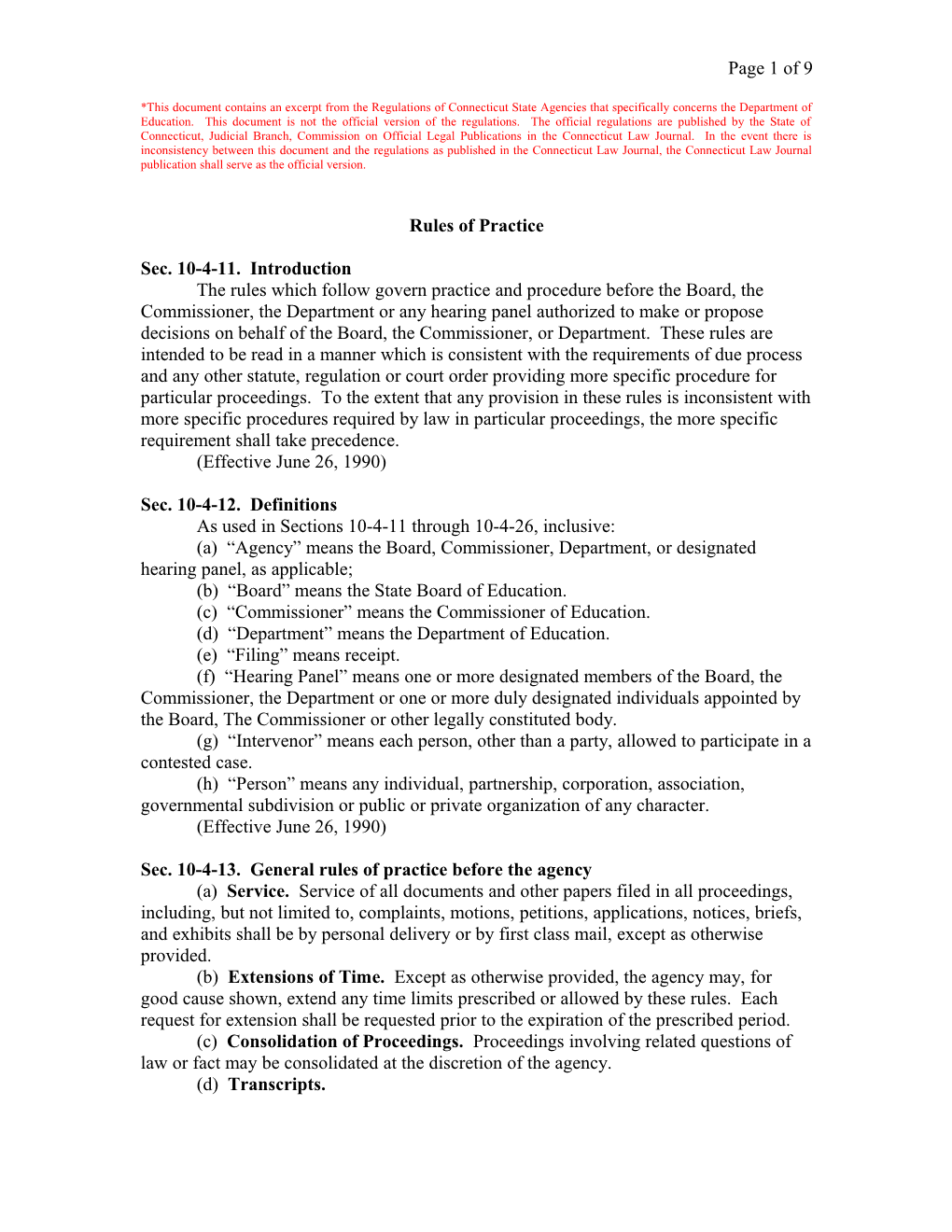 *This Document Contains an Excerpt from the Regulations of Connecticut State Agencies That