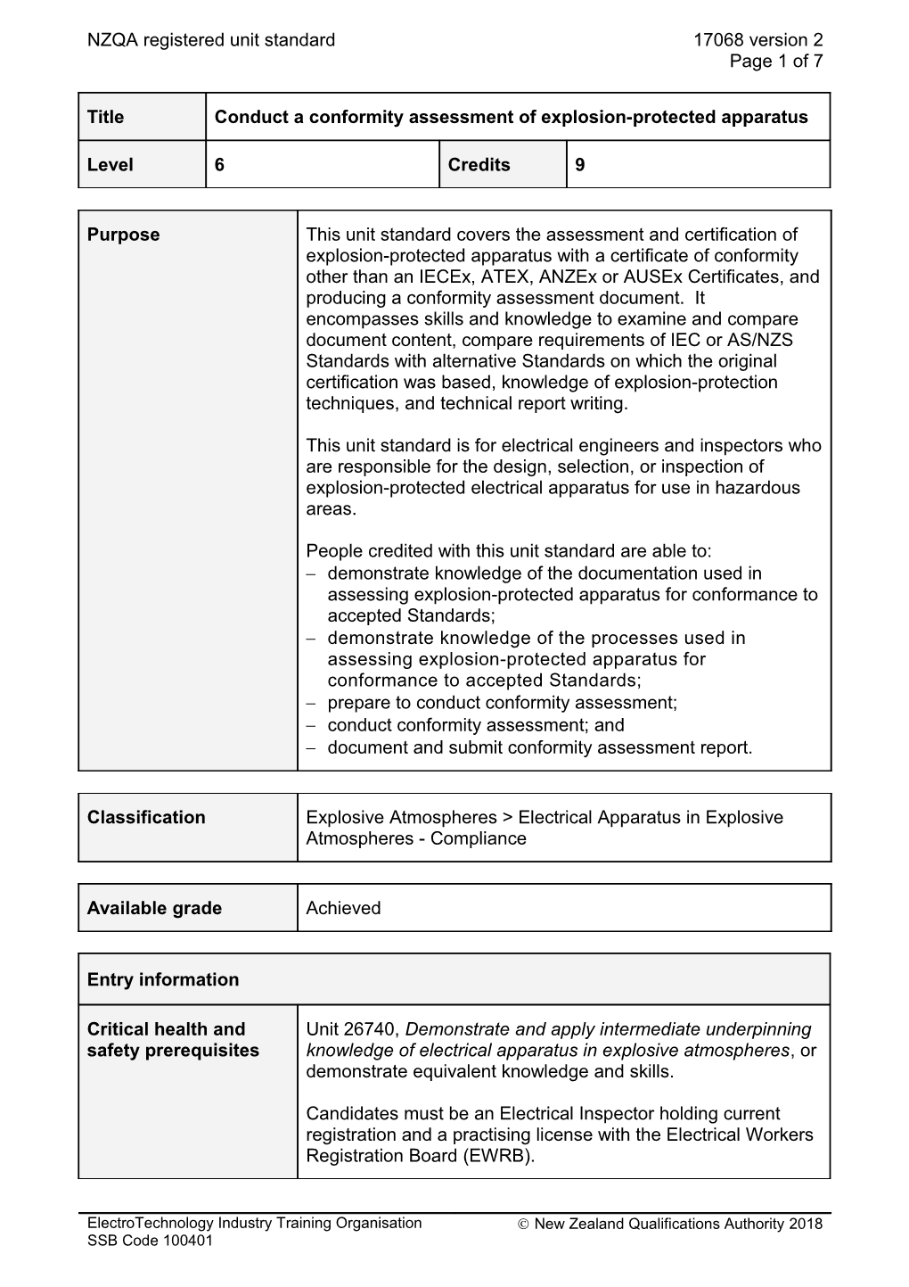 17068 Conduct a Conformity Assessment of Explosion-Protected Apparatus