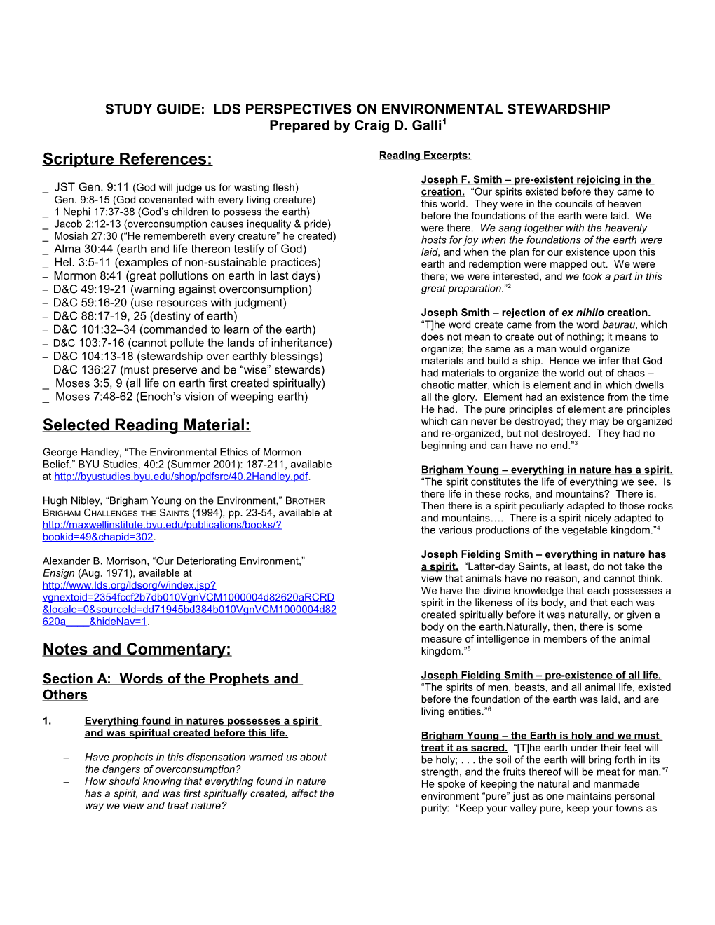 Study Guide: Lds Perspectives on Environmental Stewardship