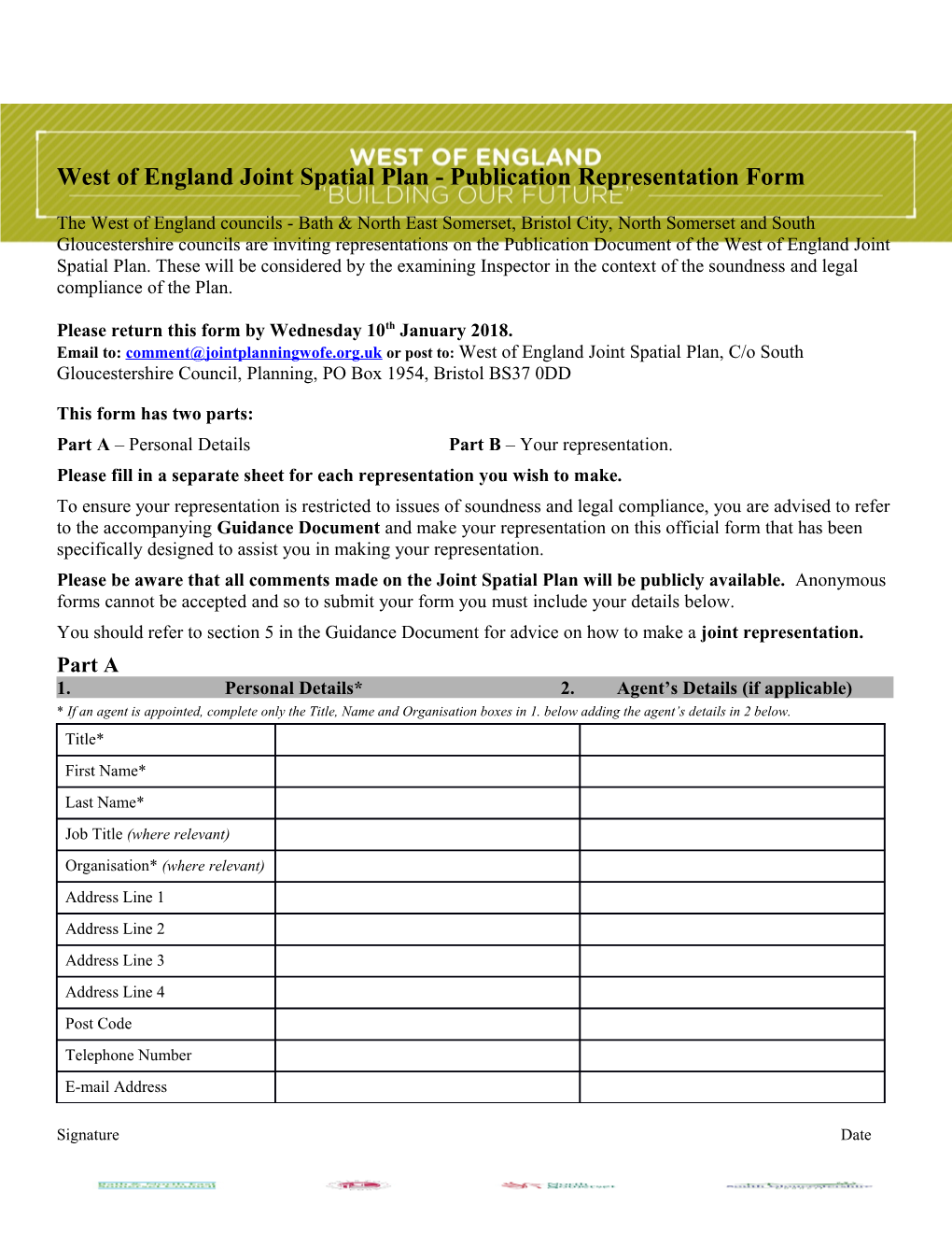 West of England Joint Spatial Plan - Publication Representation Form