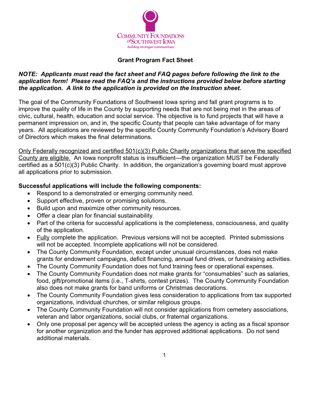 Grant Program Fact Sheet