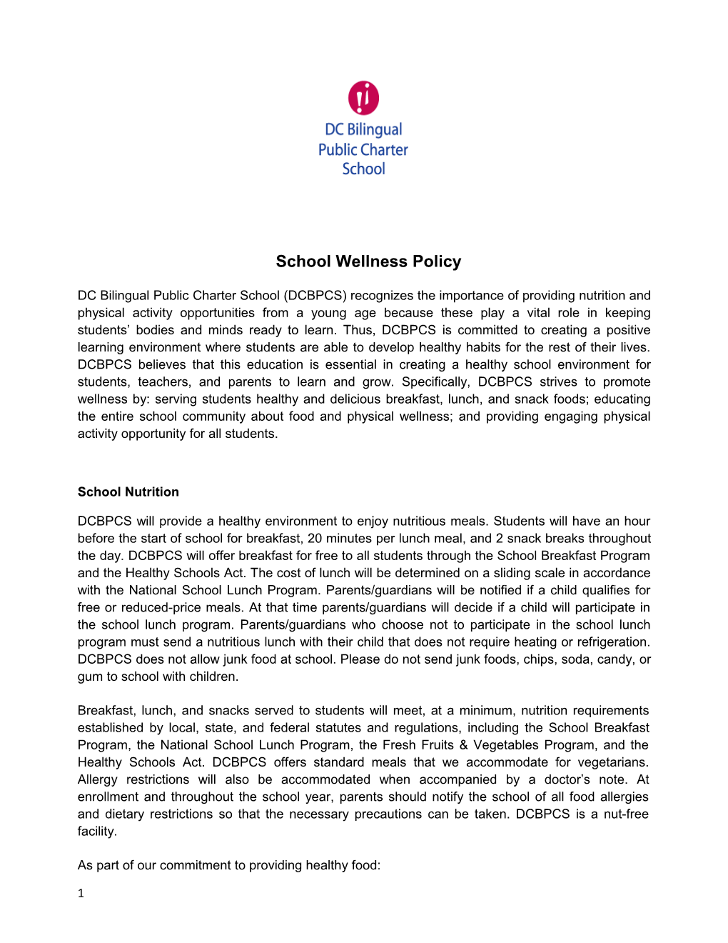 School Wellness Policy s1