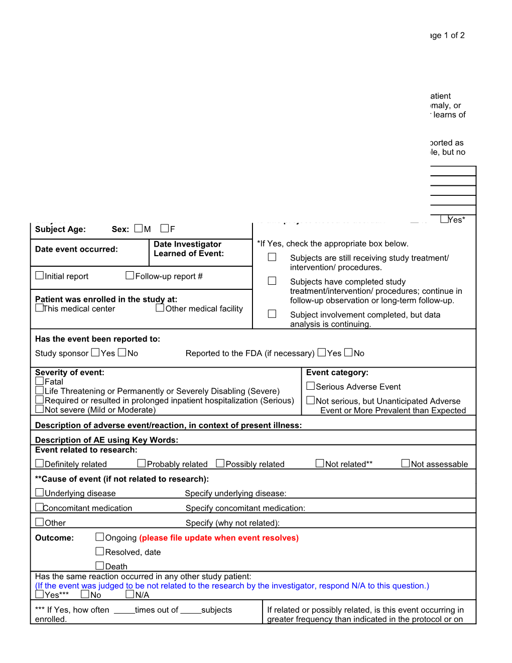 Adverse Reaction Report Form