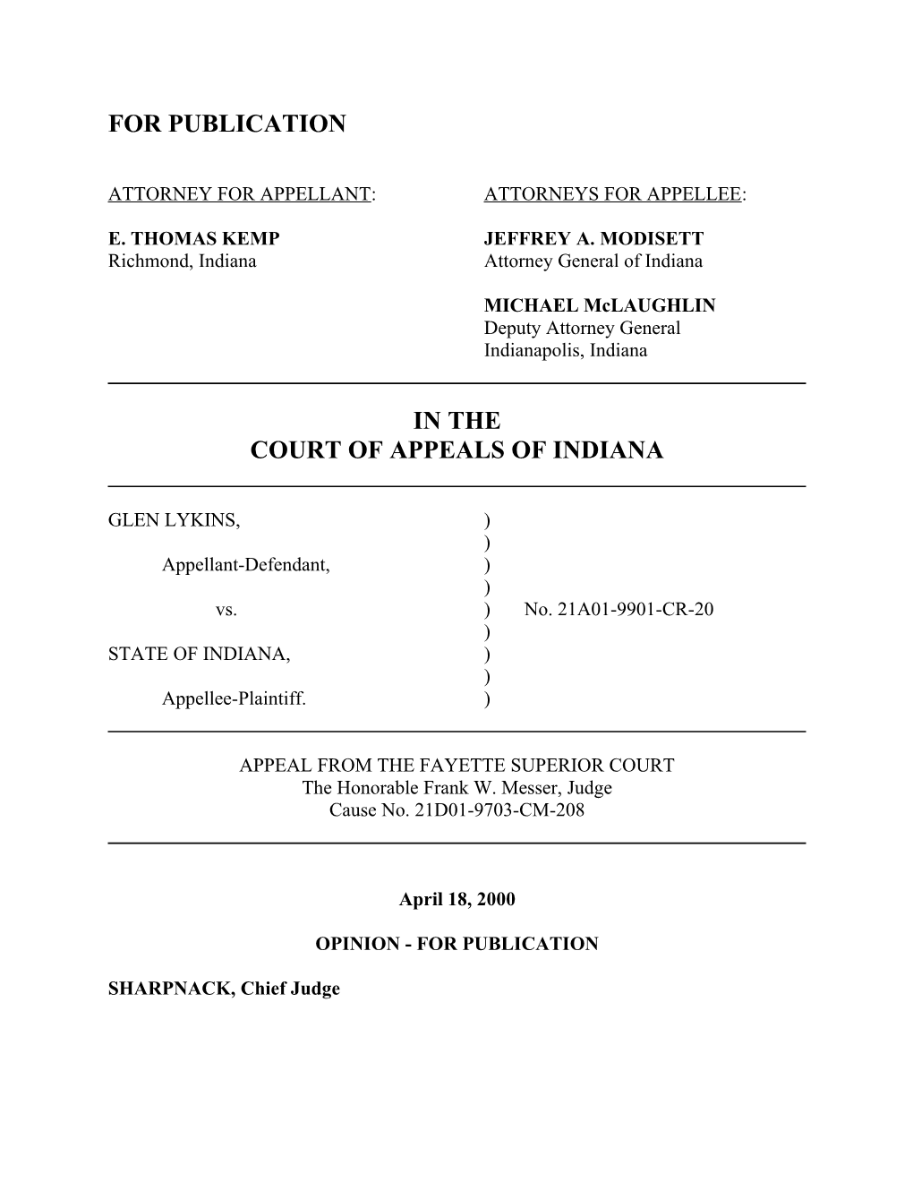 Attorney for Appellant: Attorneys for Appellee s3