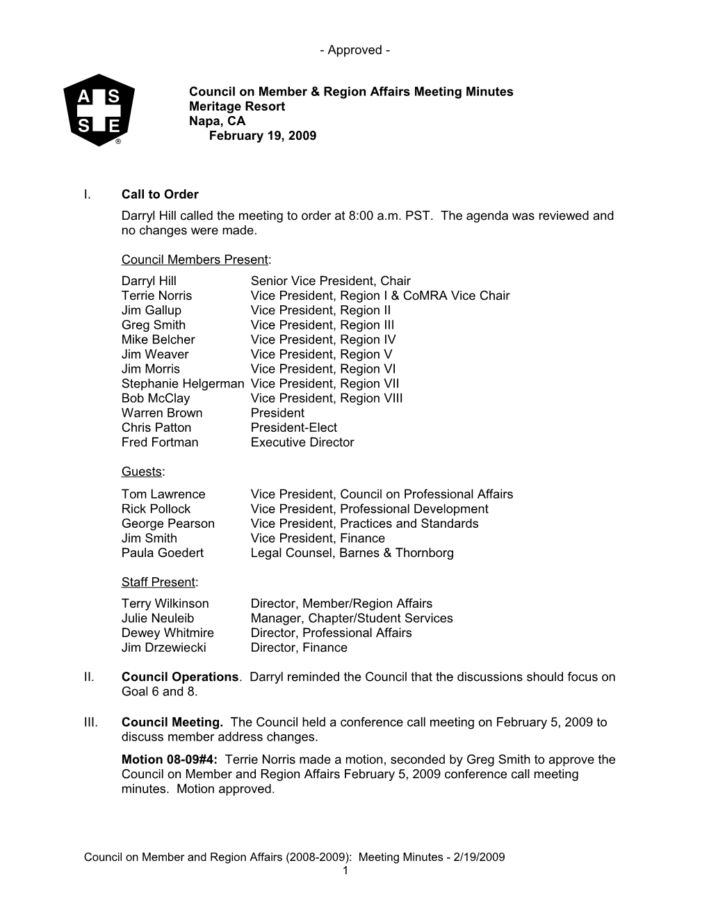 Council on Member & Region Affairs Meeting Minutes