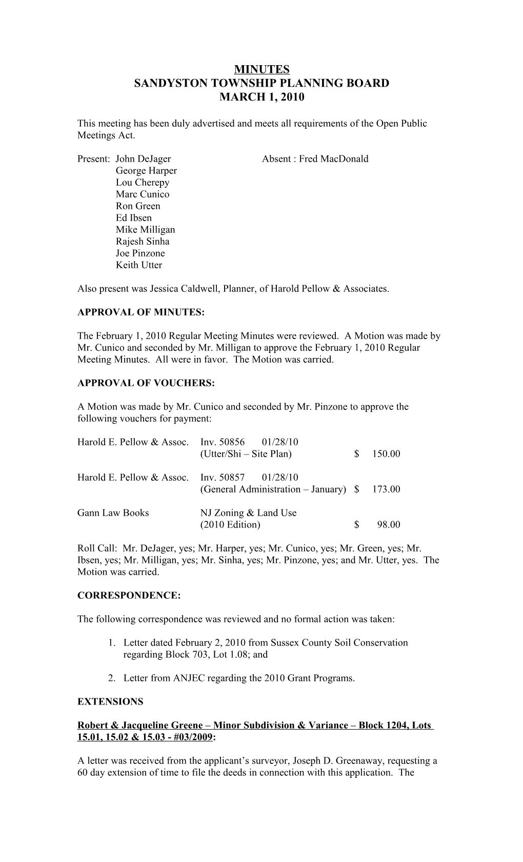 Sandyston Township Planning Board s1